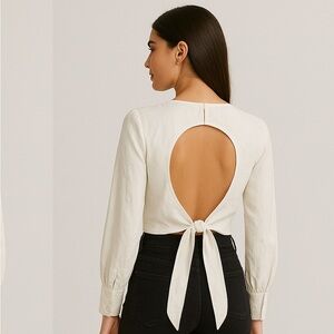 Mango Open Back Tie White Short Crop Top Size 8